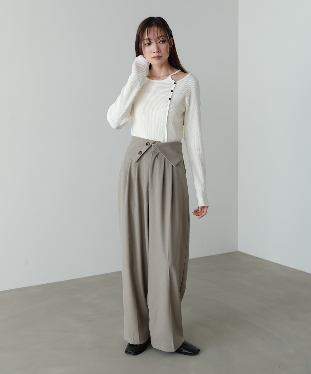 ウエストフラップ釦ワイドタックパンツ