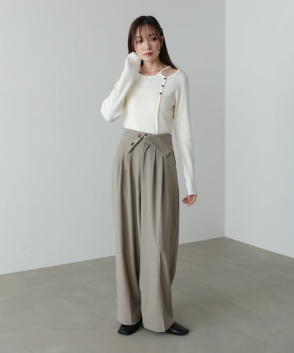 ウエストフラップ釦ワイドタックパンツ