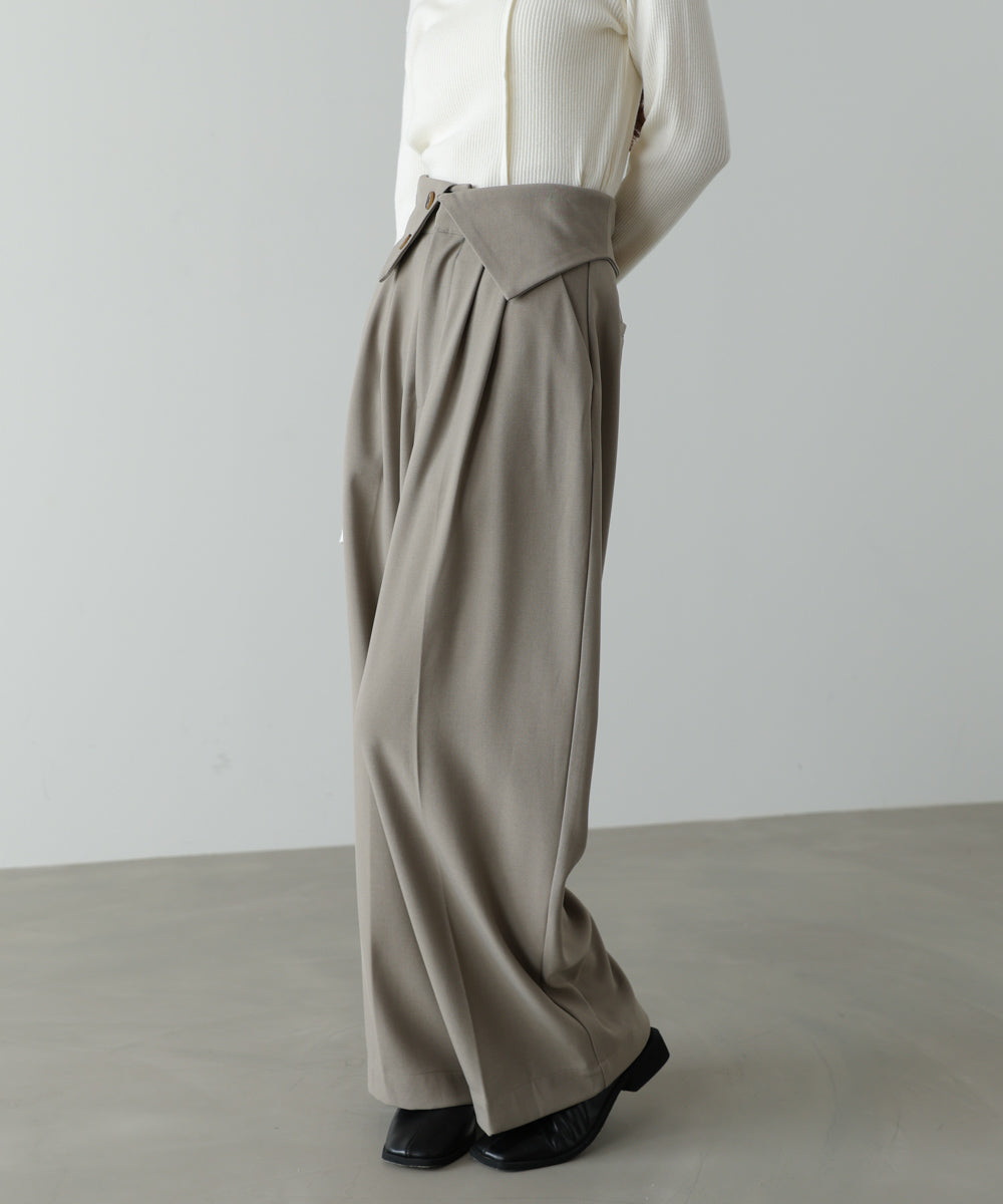 ウエストフラップ釦ワイドタックパンツ