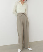 ウエストフラップ釦ワイドタックパンツ