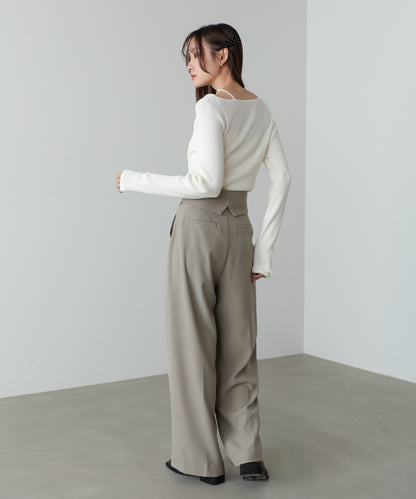 ウエストフラップ釦ワイドタックパンツ