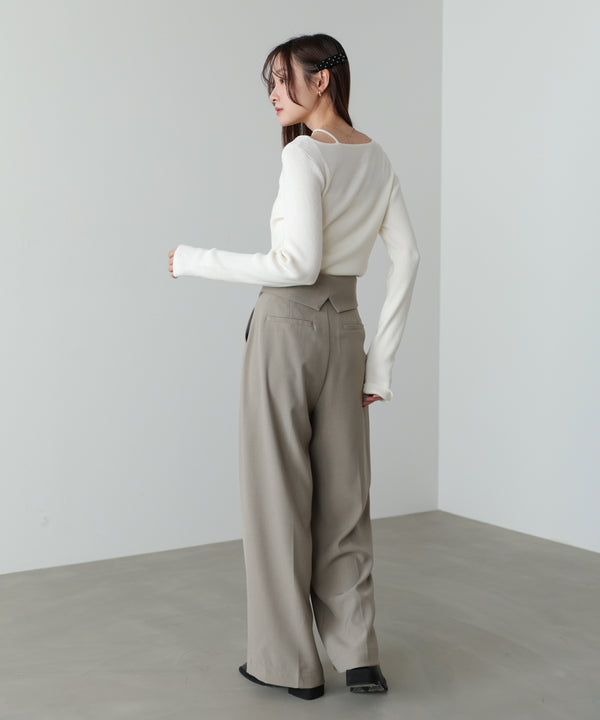 ウエストフラップ釦ワイドタックパンツ