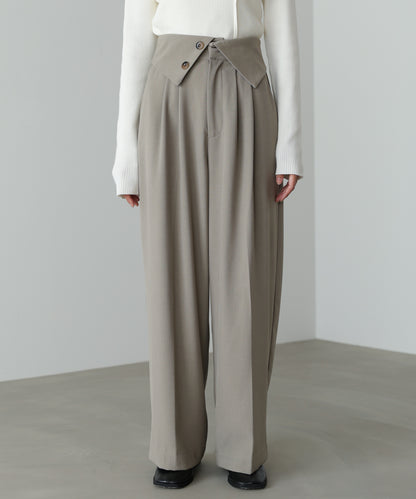 ウエストフラップ釦ワイドタックパンツ