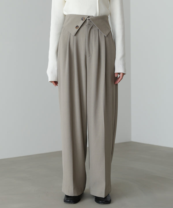 ウエストフラップ釦ワイドタックパンツ