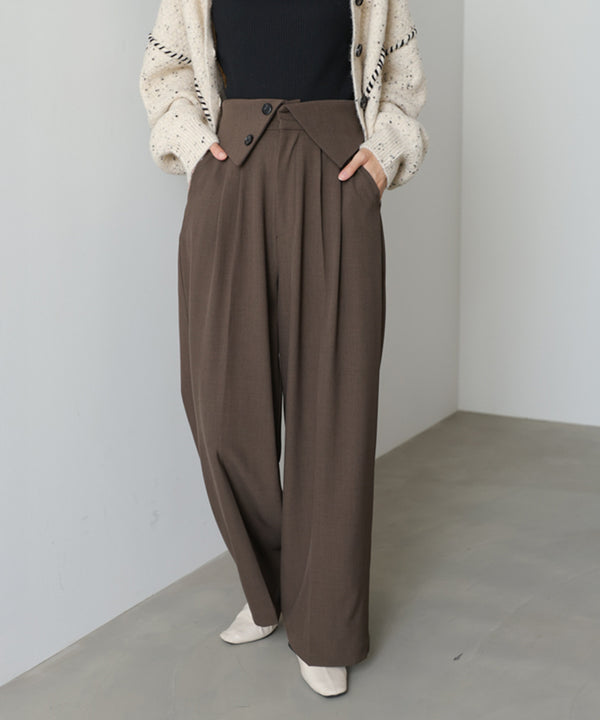 ウエストフラップ釦ワイドタックパンツ