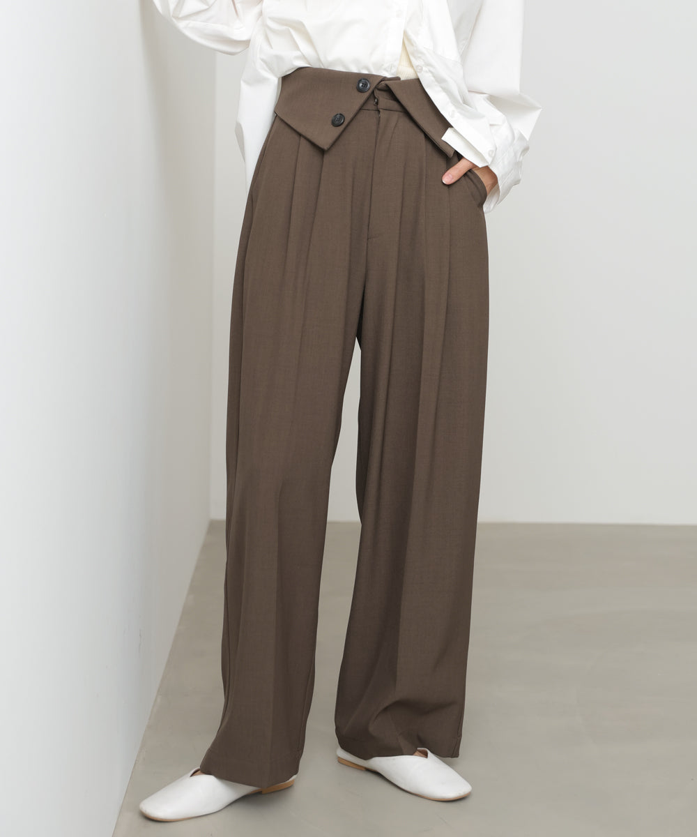 ウエストフラップ釦ワイドタックパンツ