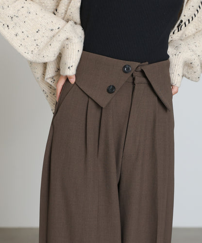 ウエストフラップ釦ワイドタックパンツ