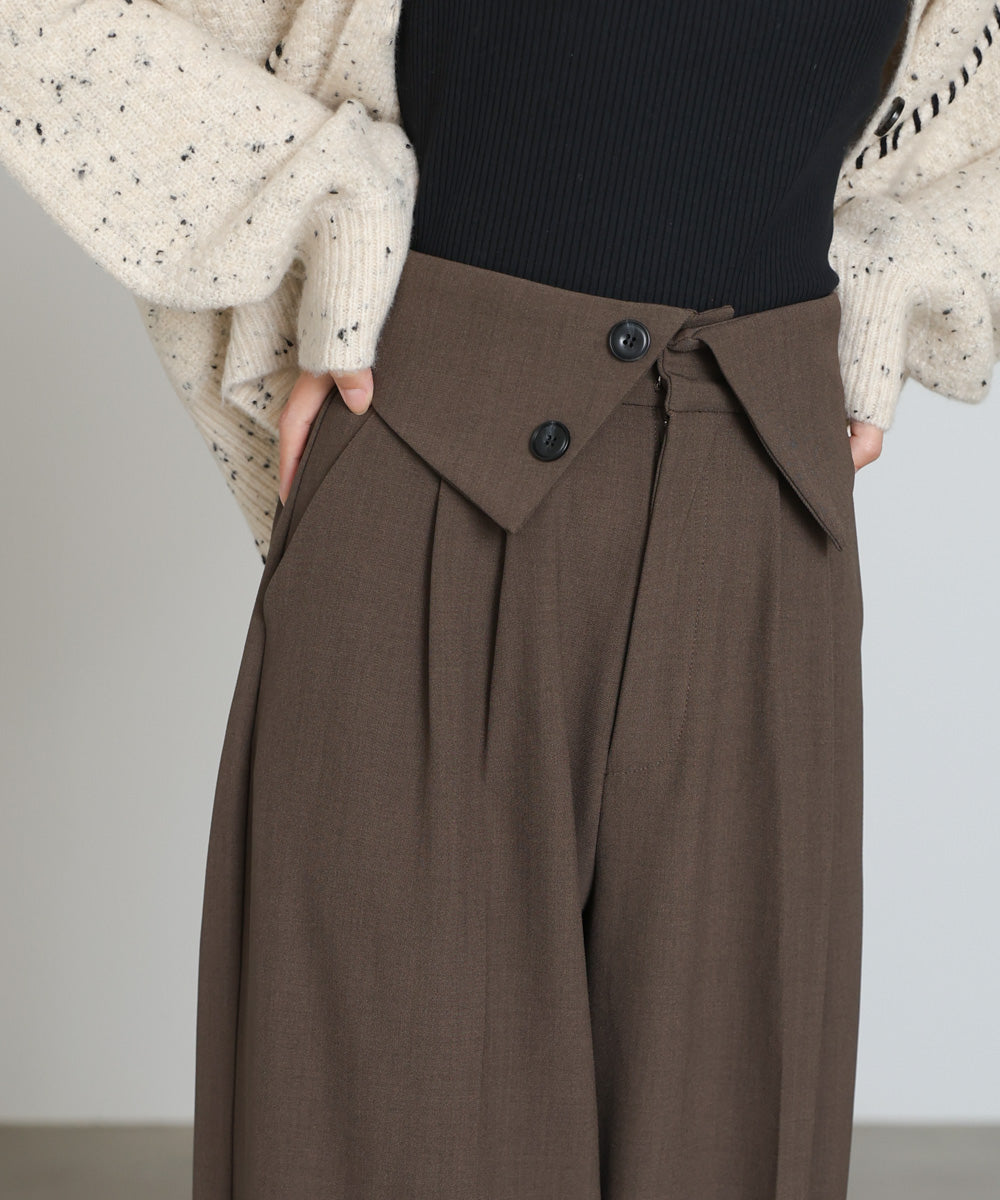 ウエストフラップ釦ワイドタックパンツ