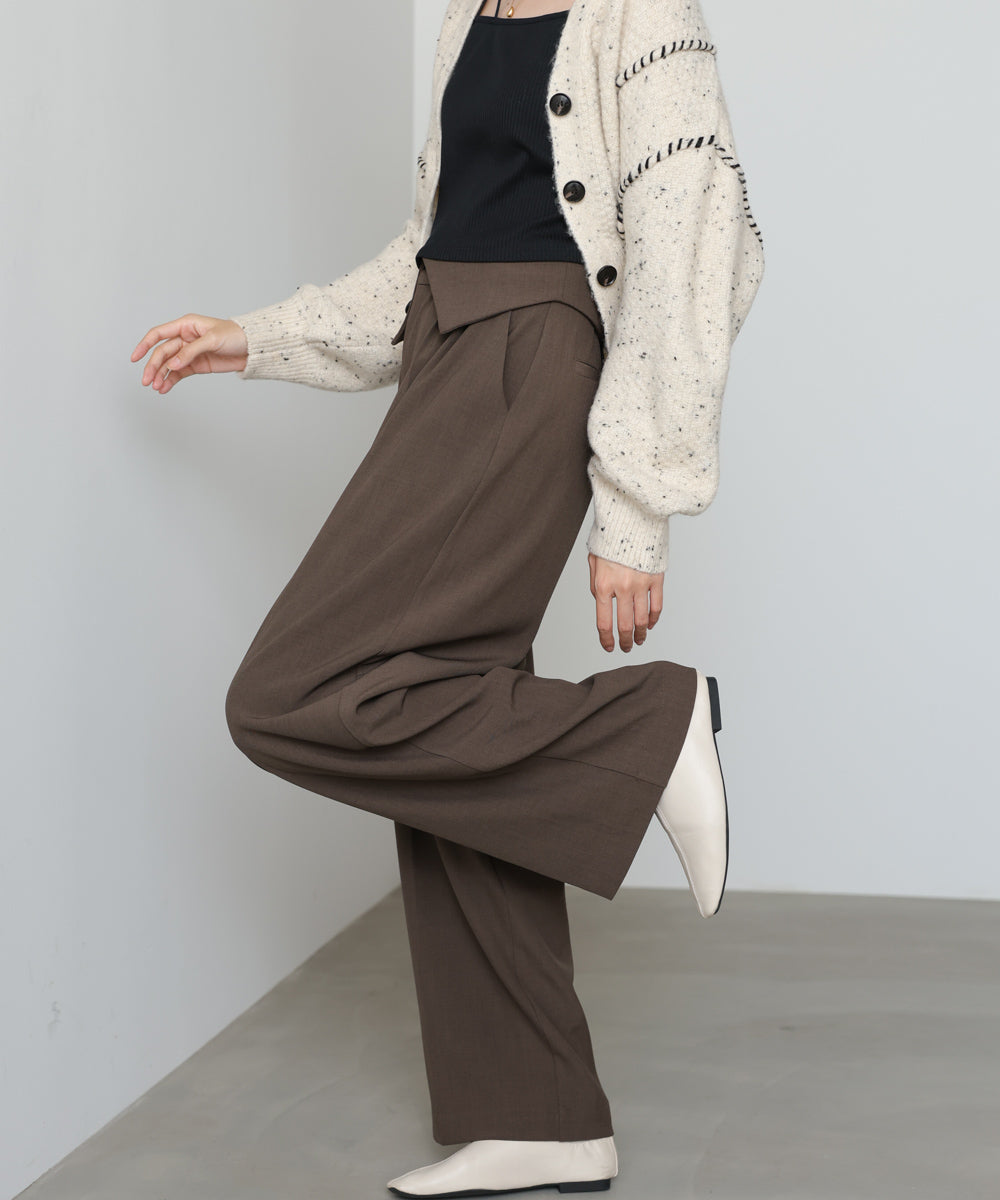 ウエストフラップ釦ワイドタックパンツ