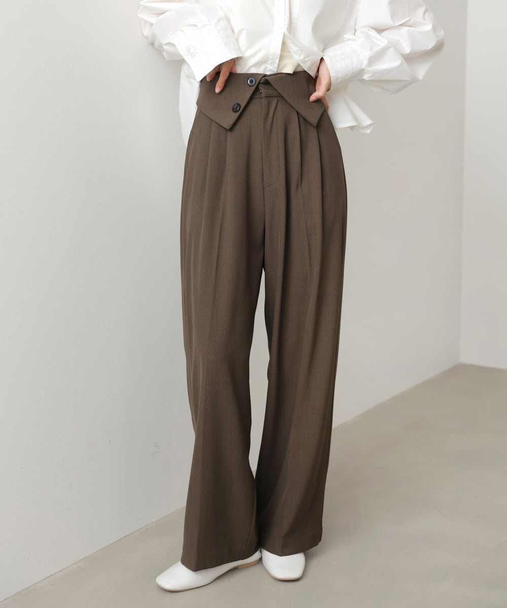 ウエストフラップ釦ワイドタックパンツ