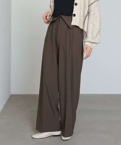 ウエストフラップ釦ワイドタックパンツ