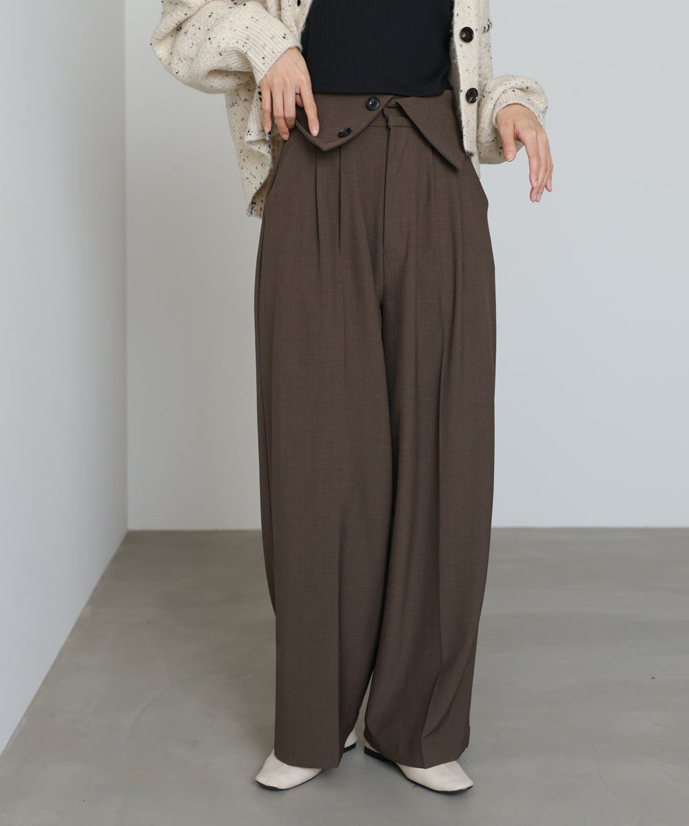 ウエストフラップ釦ワイドタックパンツ