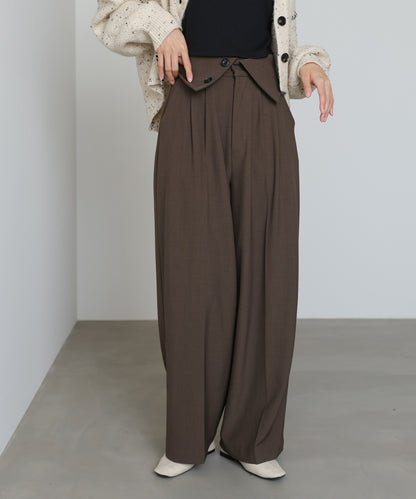 ウエストフラップ釦ワイドタックパンツ