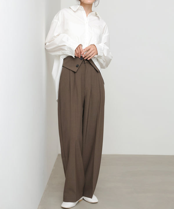 ウエストフラップ釦ワイドタックパンツ
