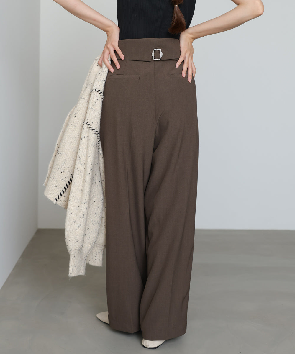 ウエストフラップ釦ワイドタックパンツ