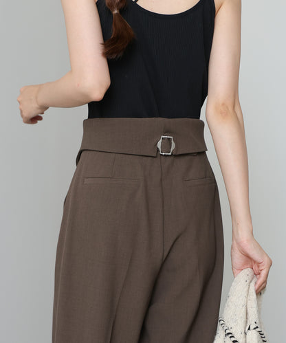 ウエストフラップ釦ワイドタックパンツ