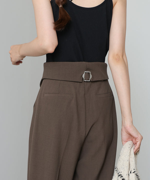 ウエストフラップ釦ワイドタックパンツ