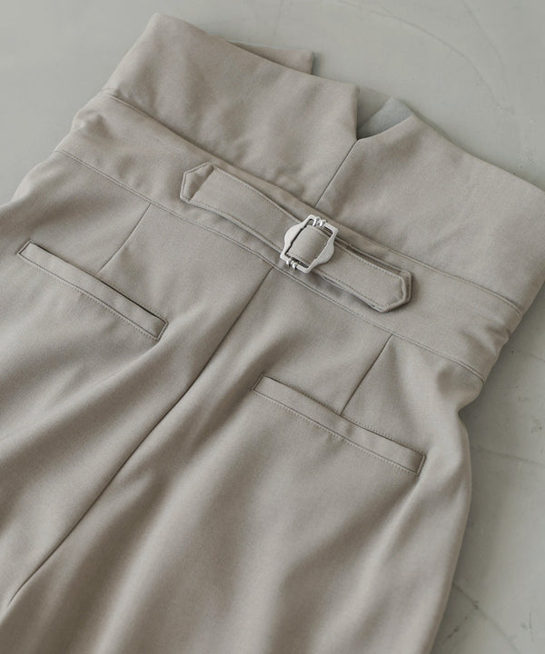 ウエストフラップ釦ワイドタックパンツ