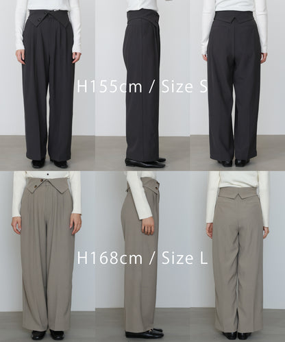 ウエストフラップ釦ワイドタックパンツ