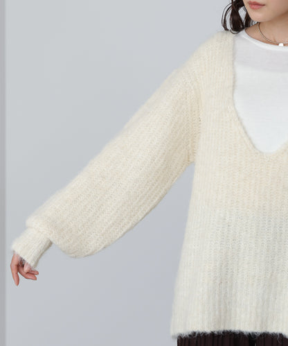 ワイドＶネックルーズニットプルオーバー