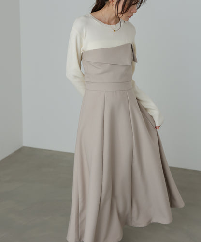 【選べるネック】レイヤード風ドッキングニットワンピ