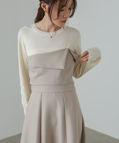 【選べるネック】レイヤード風ドッキングニットワンピ