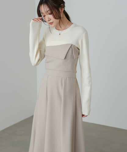 【選べるネック】レイヤード風ドッキングニットワンピ