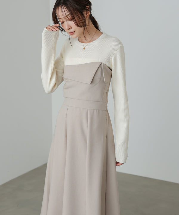 【選べるネック】レイヤード風ドッキングニットワンピ