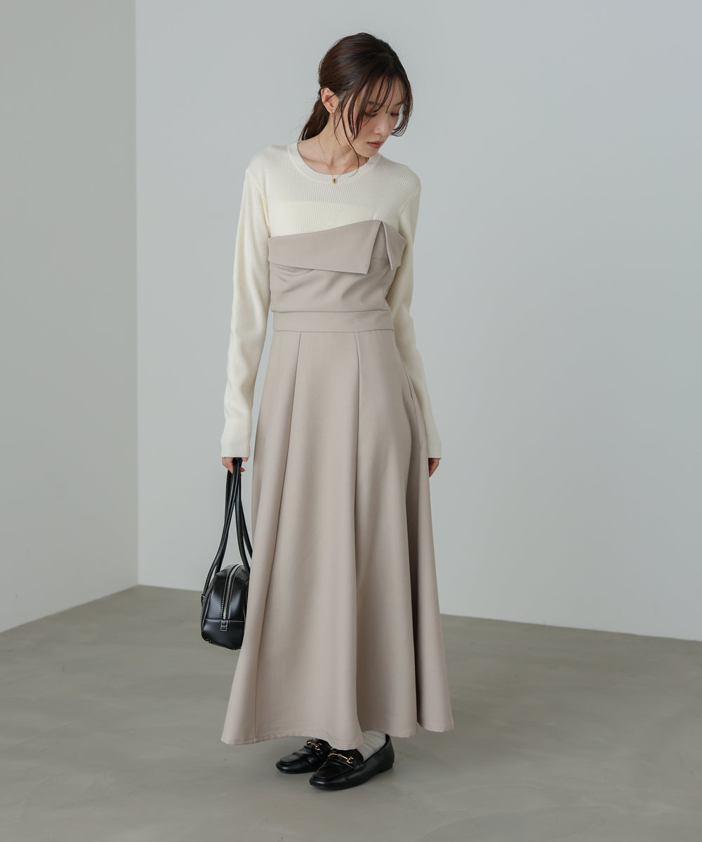 【選べるネック】レイヤード風ドッキングニットワンピ