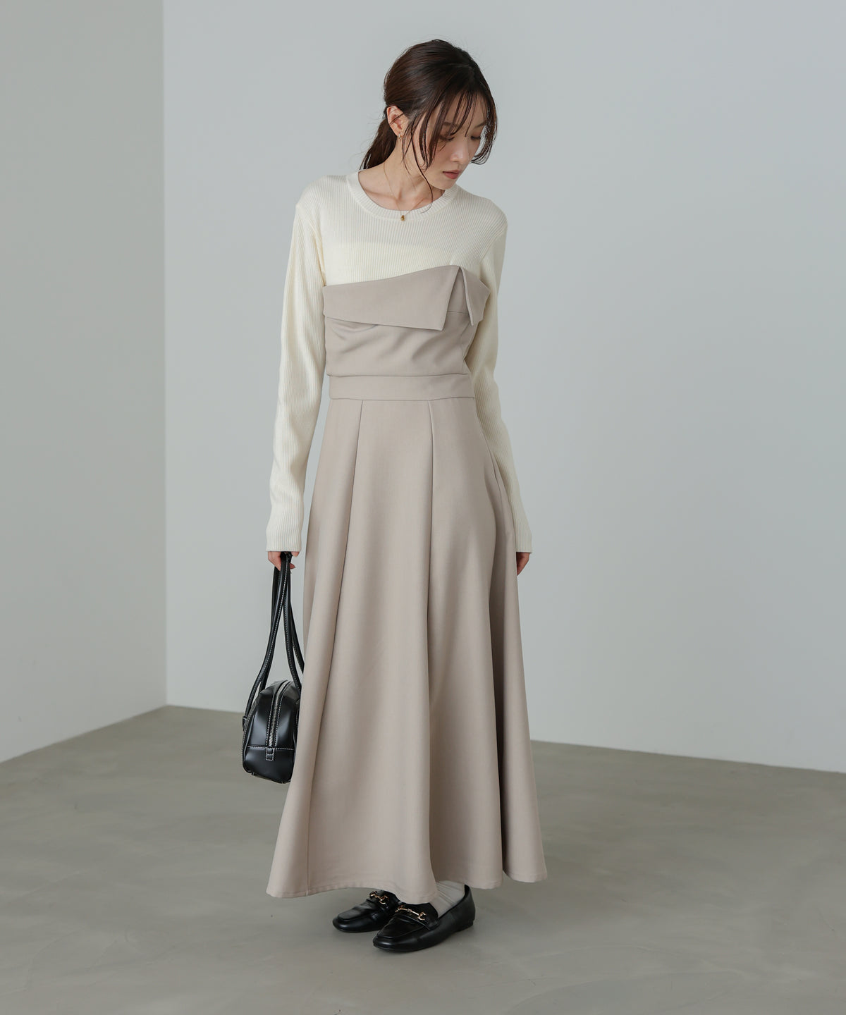 【選べるネック】レイヤード風ドッキングニットワンピ