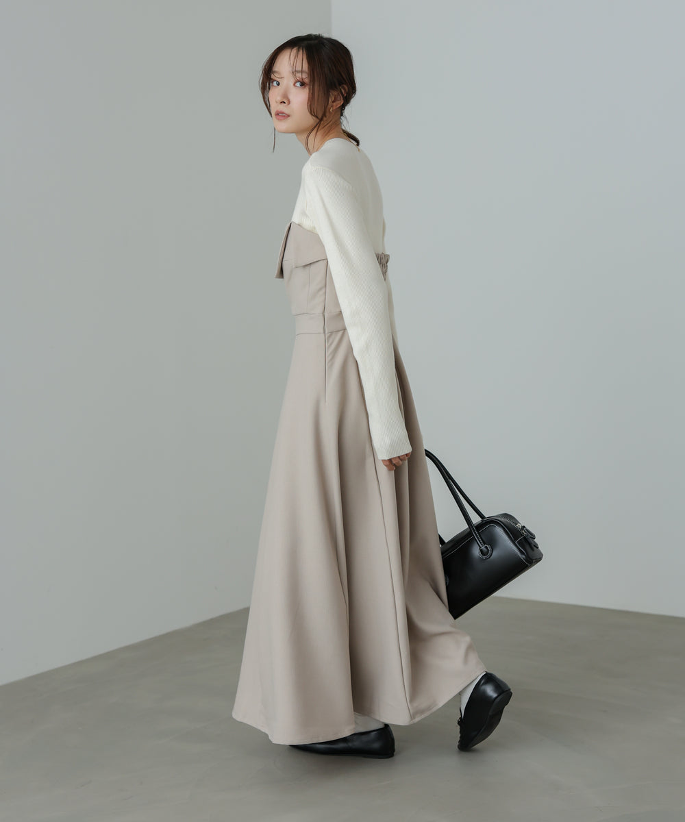 【選べるネック】レイヤード風ドッキングニットワンピ