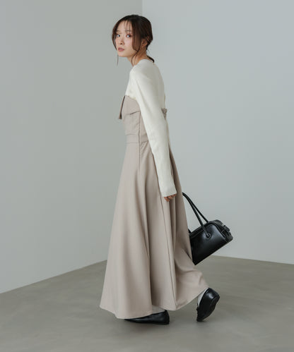 【選べるネック】レイヤード風ドッキングニットワンピ