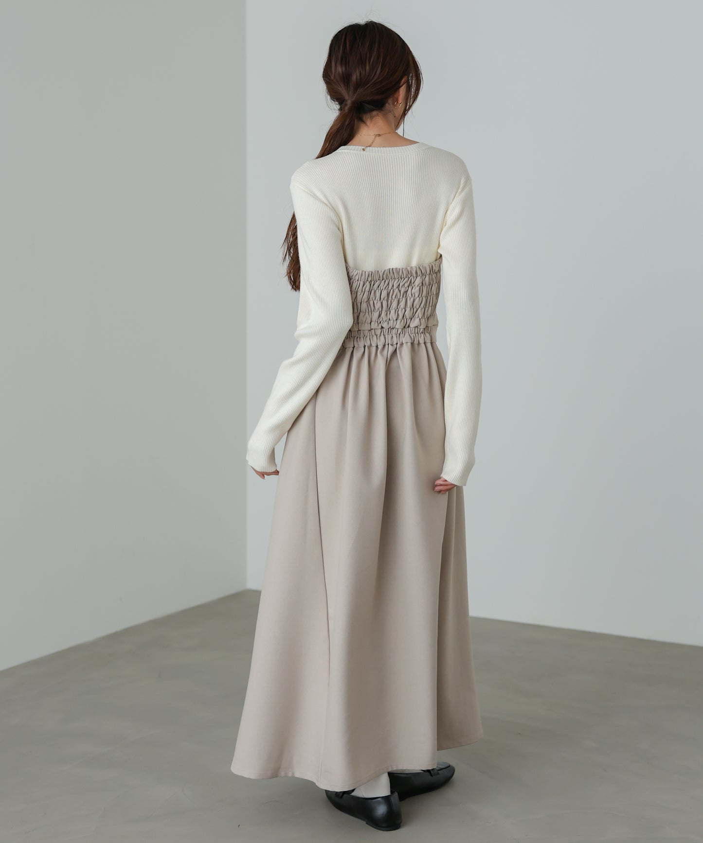 【選べるネック】レイヤード風ドッキングニットワンピ