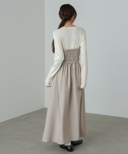 【選べるネック】レイヤード風ドッキングニットワンピ