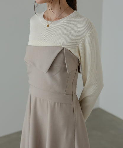 【選べるネック】レイヤード風ドッキングニットワンピ