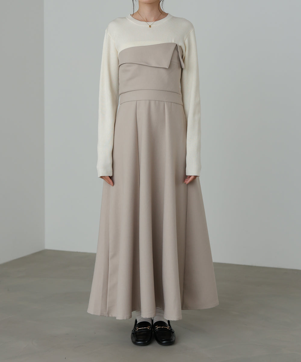 【選べるネック】レイヤード風ドッキングニットワンピ