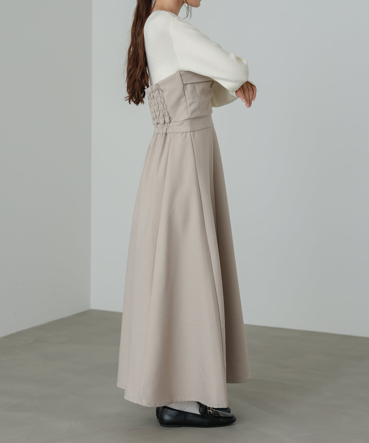 【選べるネック】レイヤード風ドッキングニットワンピ