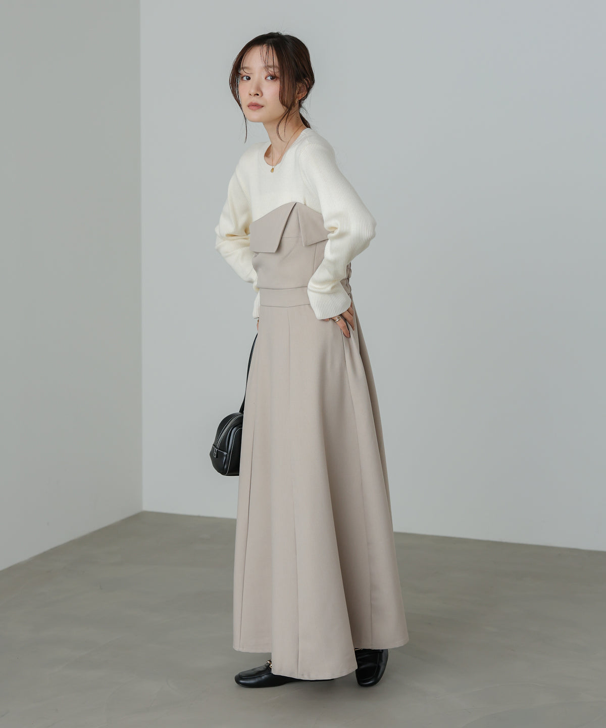 【選べるネック】レイヤード風ドッキングニットワンピ