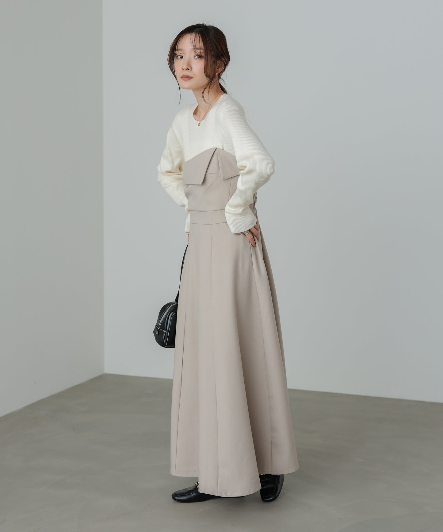 【選べるネック】レイヤード風ドッキングニットワンピ