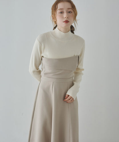 【選べるネック】レイヤード風ドッキングニットワンピ