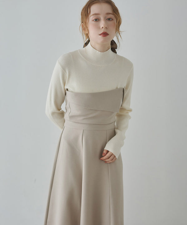 【選べるネック】レイヤード風ドッキングニットワンピ