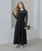 【選べるネック】レイヤード風ドッキングニットワンピ