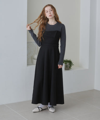 【選べるネック】レイヤード風ドッキングニットワンピ