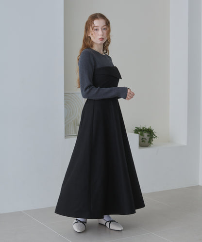 【選べるネック】レイヤード風ドッキングニットワンピ