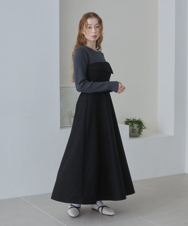 【選べるネック】レイヤード風ドッキングニットワンピ