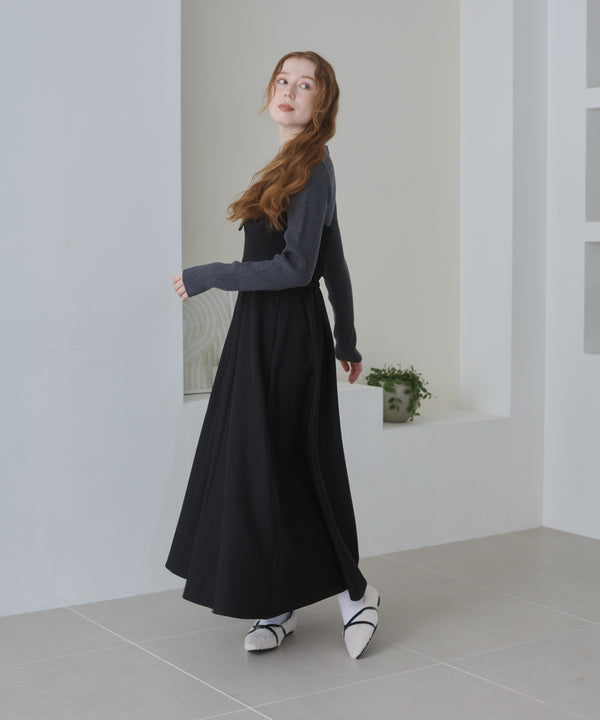 【選べるネック】レイヤード風ドッキングニットワンピ