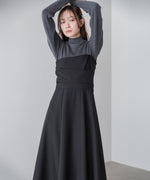 【選べるネック】レイヤード風ドッキングニットワンピ