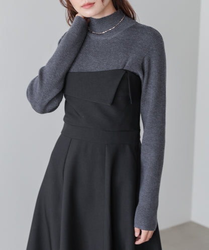 【選べるネック】レイヤード風ドッキングニットワンピ