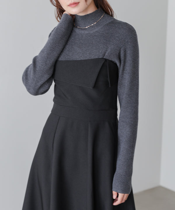 【選べるネック】レイヤード風ドッキングニットワンピ