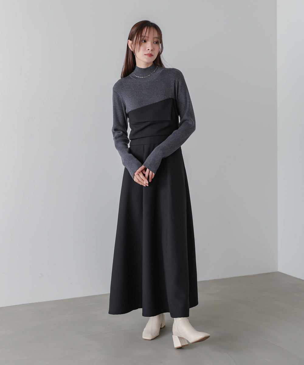 【選べるネック】レイヤード風ドッキングニットワンピ